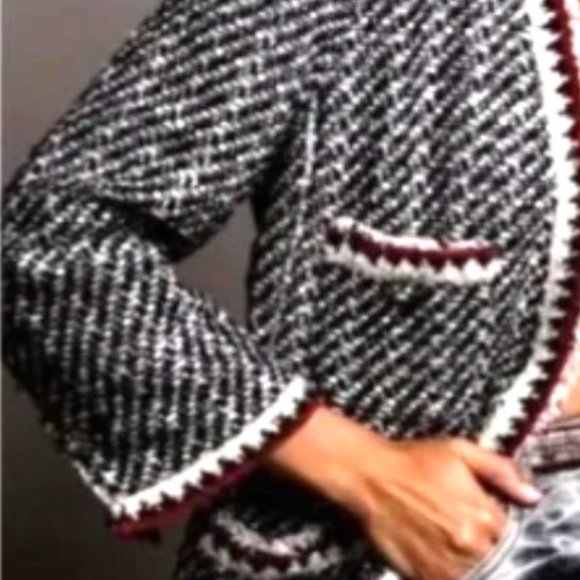 NWOT Zara Woman Black White Red boucle Tweed Jacket Blazer M - Picture 8 of 10